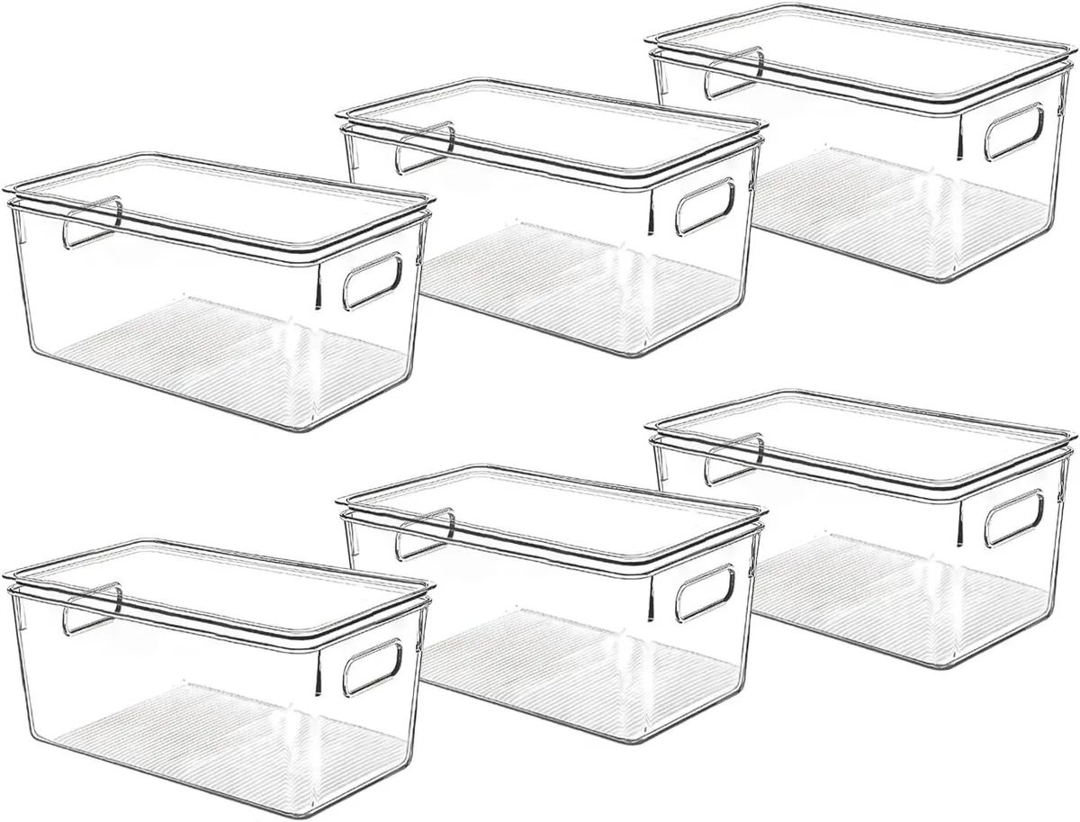 Clear plastic storage bins with lids, rectangular, stackable, 306 pieces