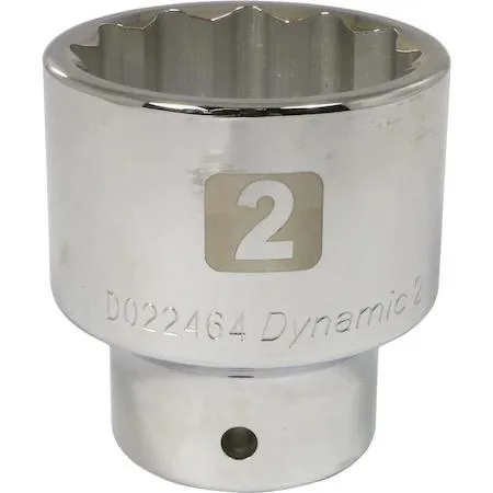 Chrome 3/4" drive 2" SAE 12-point socket with knurled ring and laser-etched markings