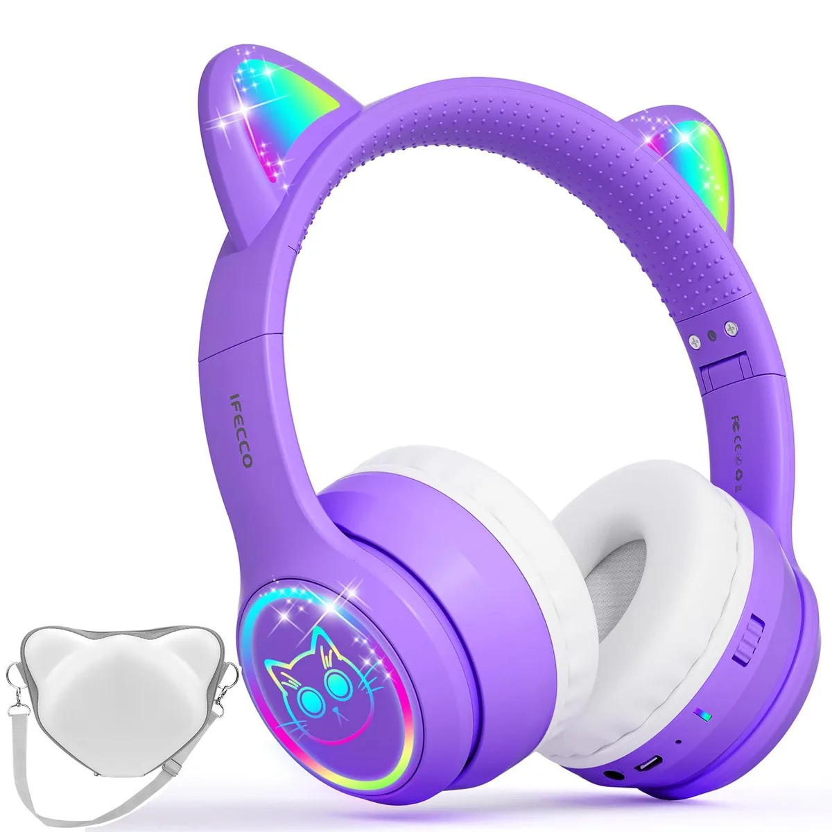  Ifecco S28 Kids Bluetooth Headphones Purple Cat Ears 30h — product photo