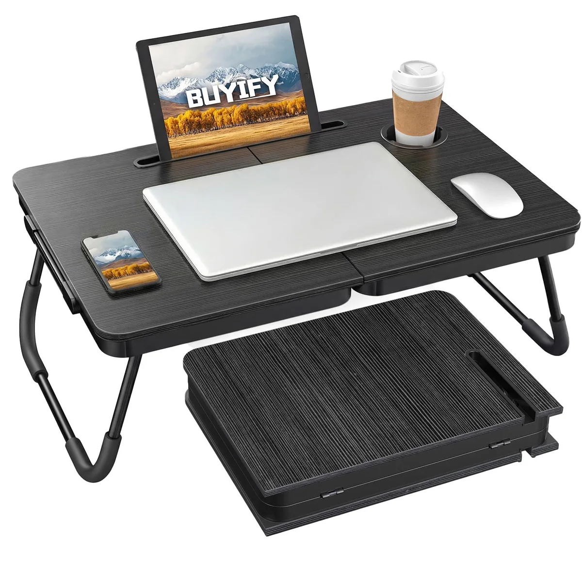DNBeffulgent DNBeffulgent Foldable Lap Desk 23.4" Black with Cup Holder — product photo