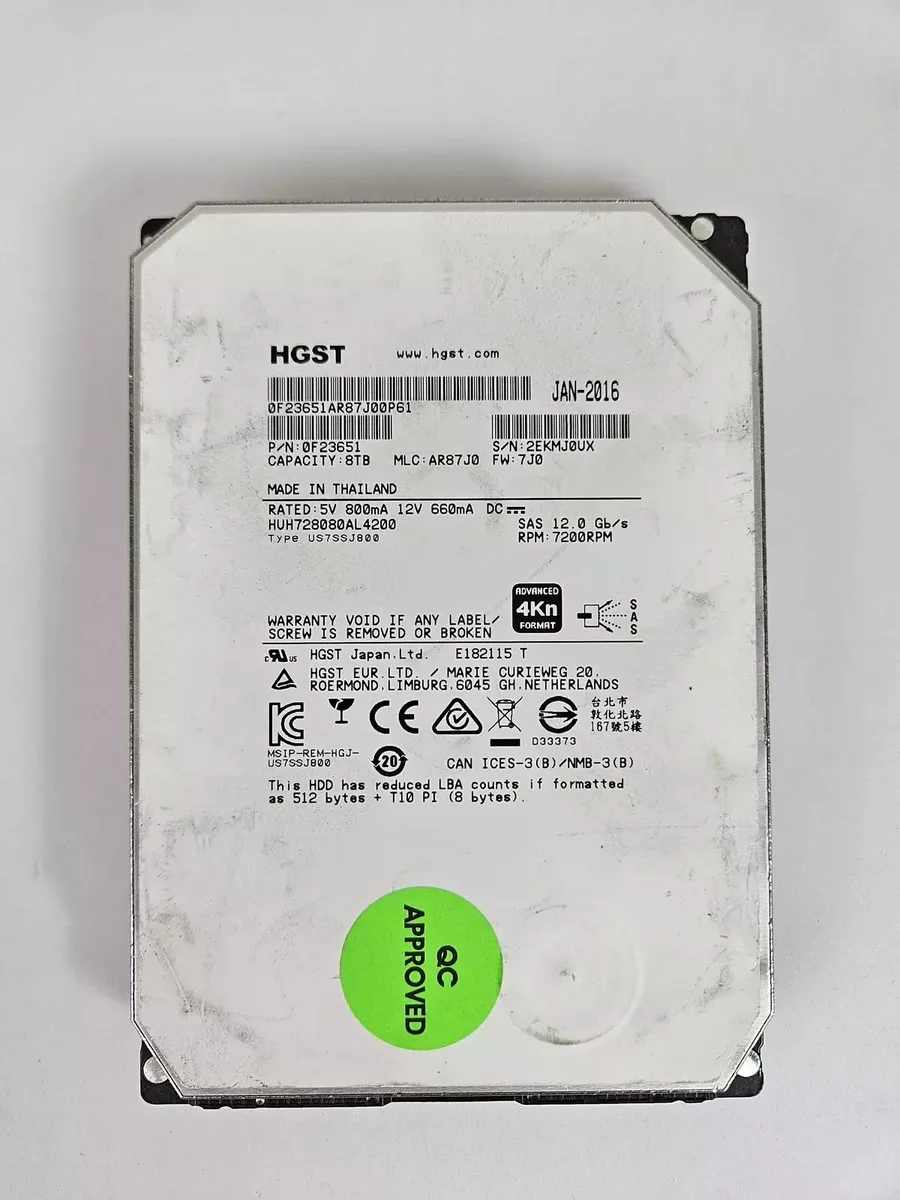 HGST HGST HUH728080AL4200 8TB SAS 7200 128MB 3.5" internal hard drive — product photo