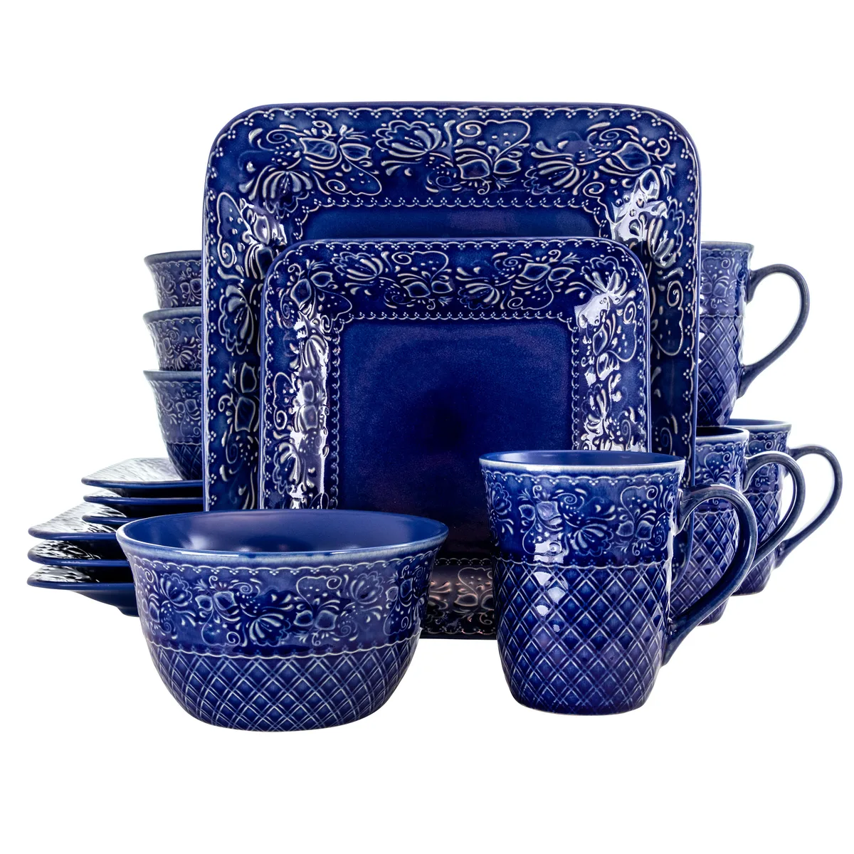 Elama Elama 16 Piece Square Dinnerware Set Indigo Lotus — product photo