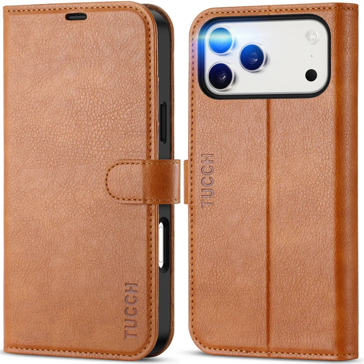  TUCCH RFID Wallet Case iPhone 17 Pro Max 6.9" Light Brown — product photo