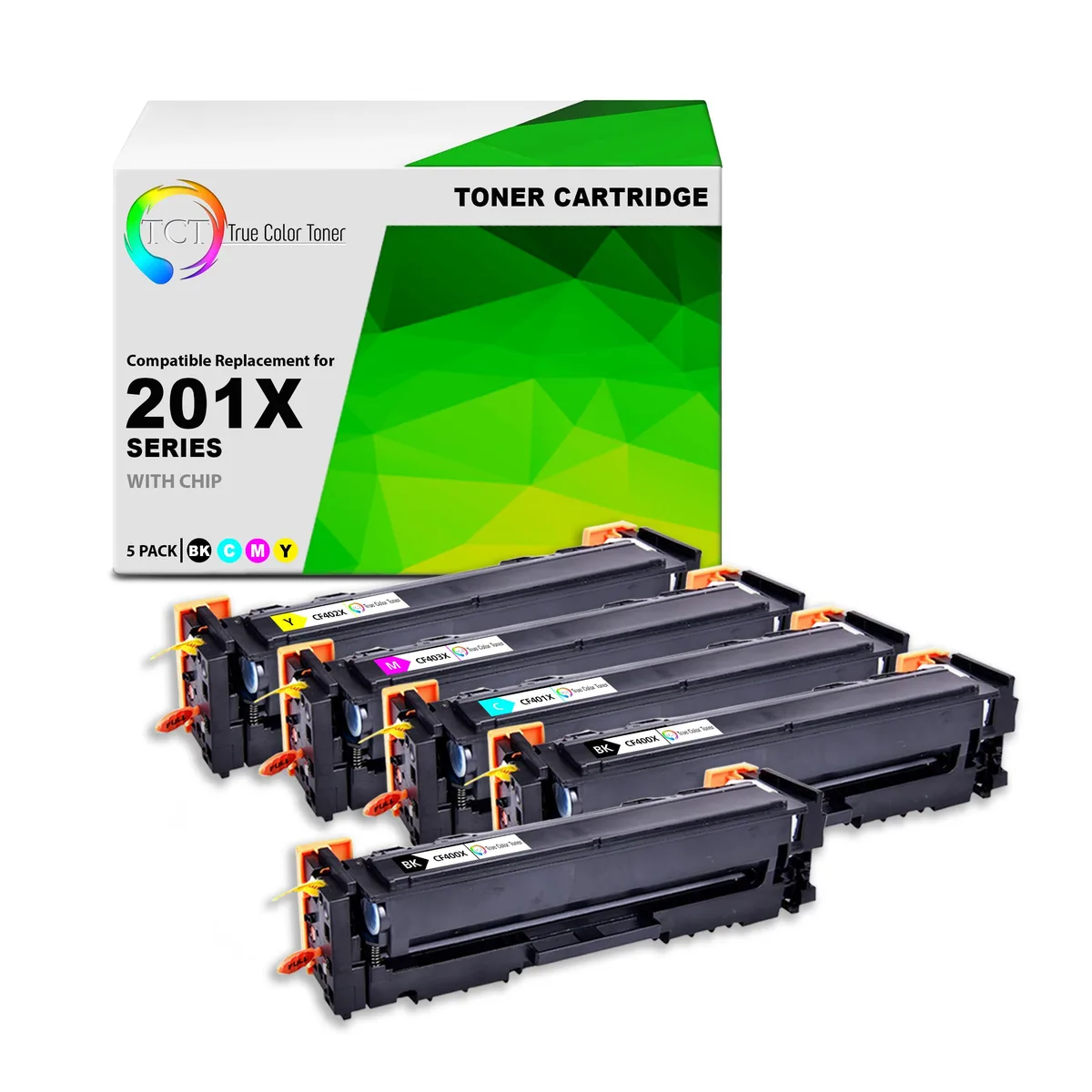 True Color Toner True Color Toner 201X 5-pack toner cartridges CF400X CF401X CF402X CF403X — product photo