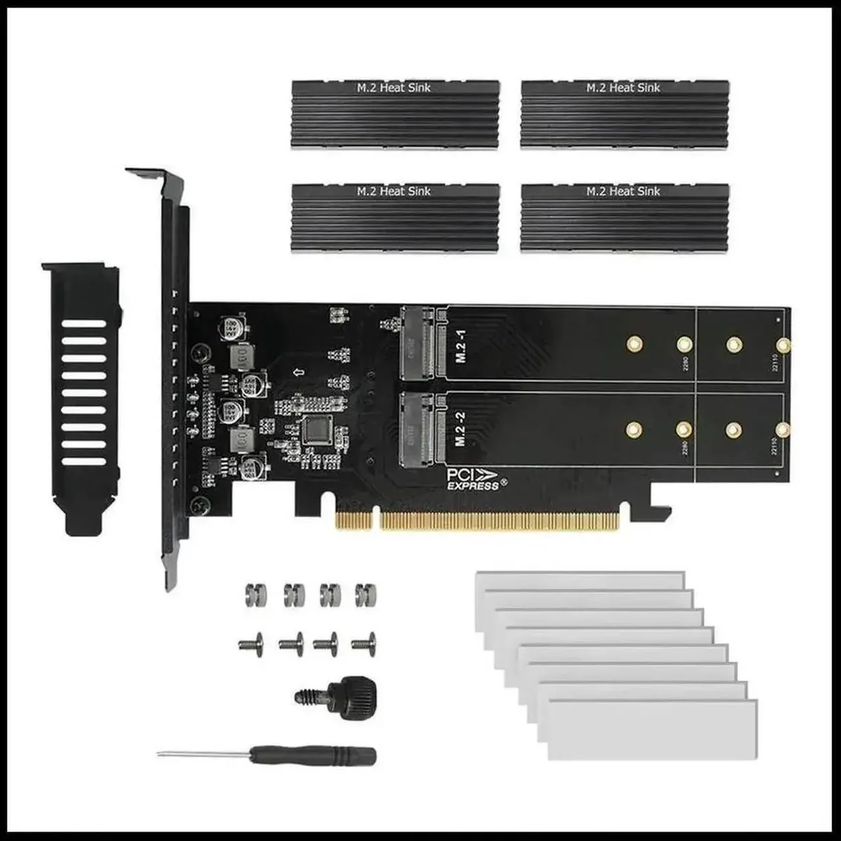 SMUGDESK SMUGDESK PCIe X16 to 4-Port M.2 M-Key NVMe Expansion Card with Heatsink — product photo