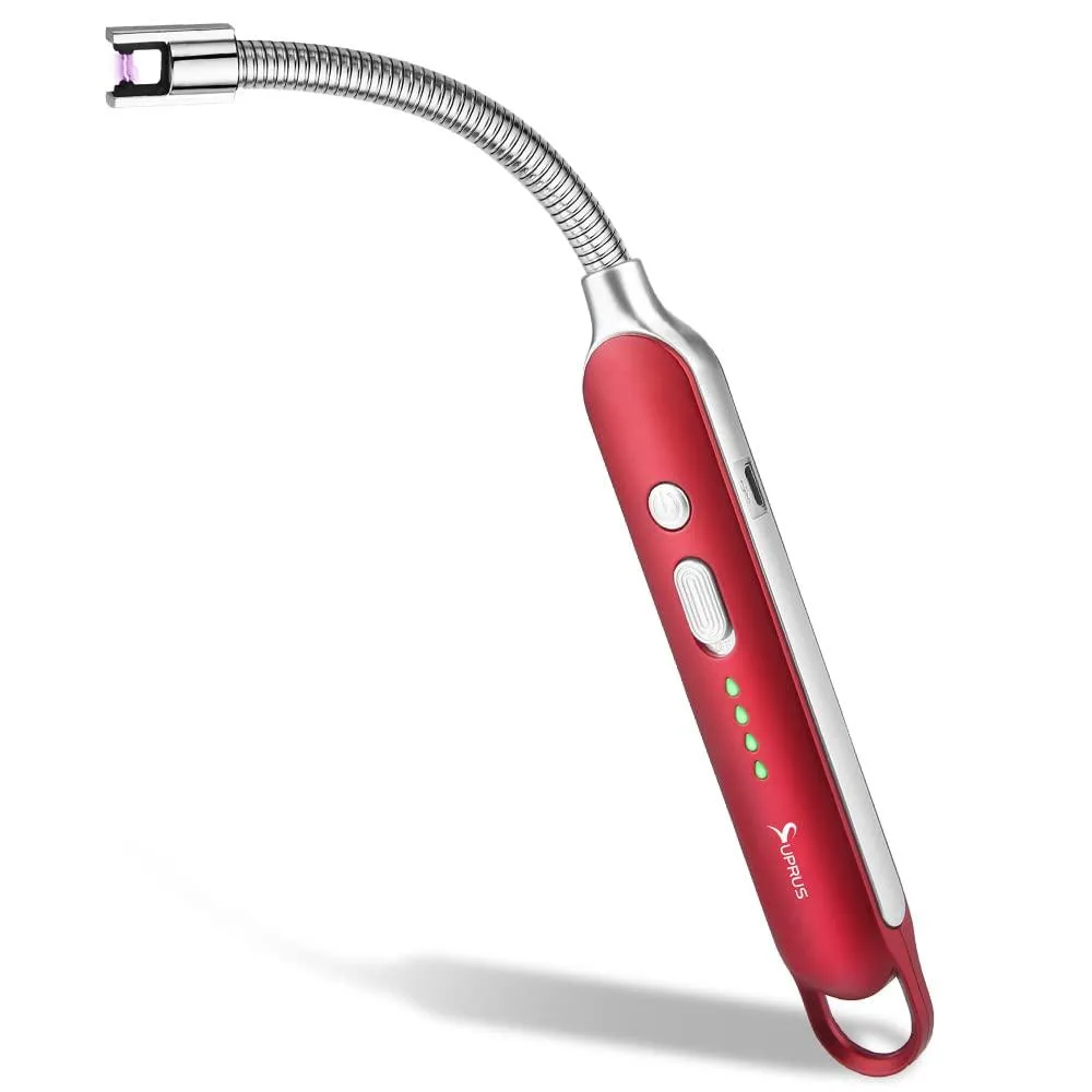 Red arc lighter with 360° flexible 4.1in neck and LED battery display