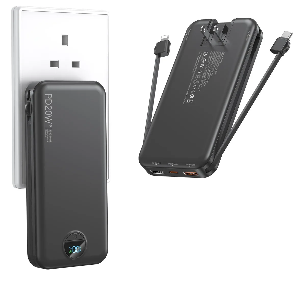 Ffnpua AC-02D power bank 10000mAh 20W PD built-in cables — product photo