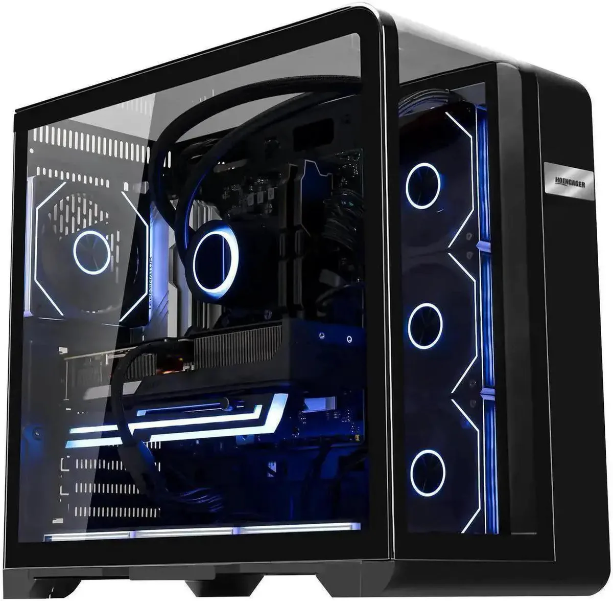 Hoengager Hoengager Gaming PC Ryzen 7 9700X Radeon RX 9060 XT 16GB 32GB DDR5 3TB 360AIO 850W Black — product photo