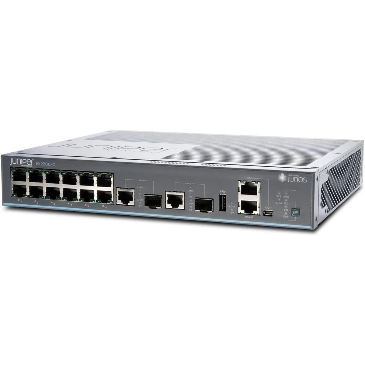 HPE Juniper Networking HPE Juniper Networking EX2200-C-12T-2G 12-port 10/100/1000Mbps RJ45 desktop network switch, black — product photo
