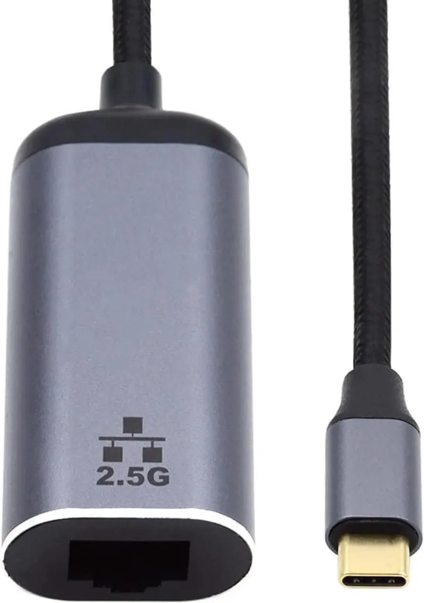 Compact USB-C to RJ45 network adapter with matte finish