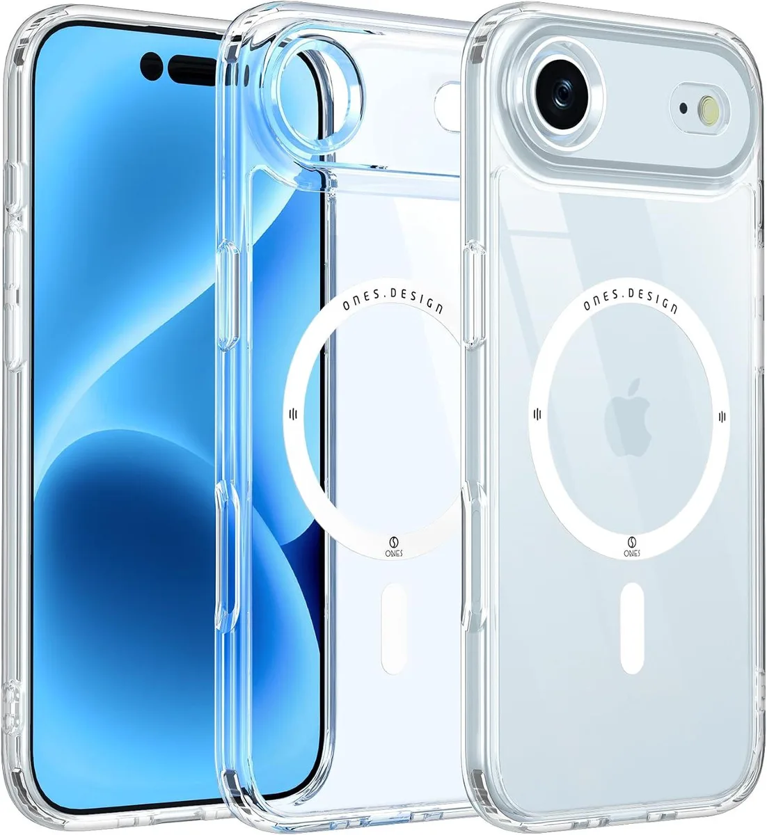 Transparent magnetic case for iPhone 17 Air with clear hard back and flexible bumper