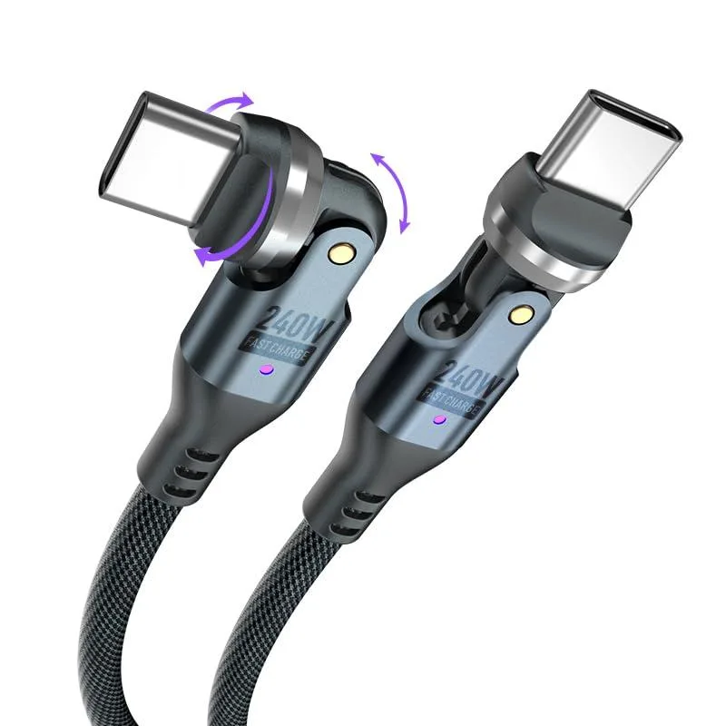 Orange nylon-braided USB-C cable with rotating metal connectors, 6ft length
