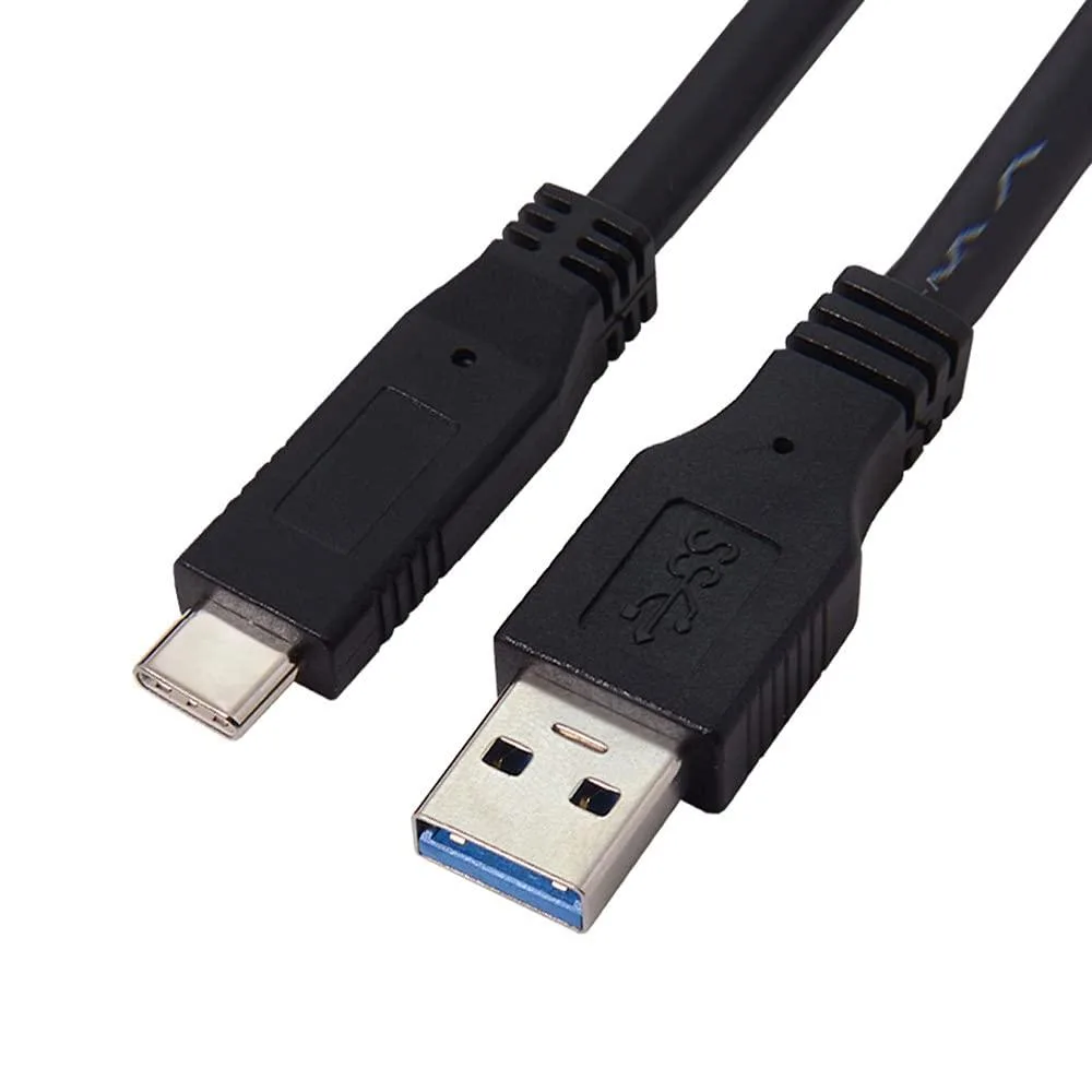 Black USB-C to USB-A cable 25 ft with inline repeater module