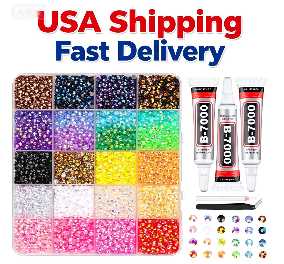 None Continuous None Continuous 34000Pcs Resin Jelly Rhinestones 3mm Bedazzling Kit with B7000 Glue — product photo
