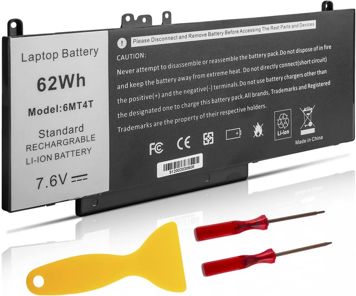 Black rectangular laptop battery with label visible