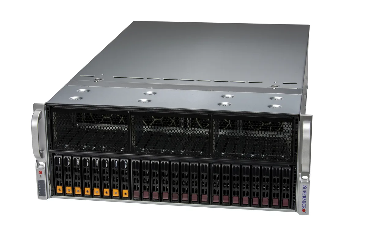 Supermicro Supermicro SYS-421GE-TNRT 4U GPU barebone server, dual LGA 4677, 32 DDR5 slots, 13 PCIe 5.0 x16, 10 GPU max — product photo