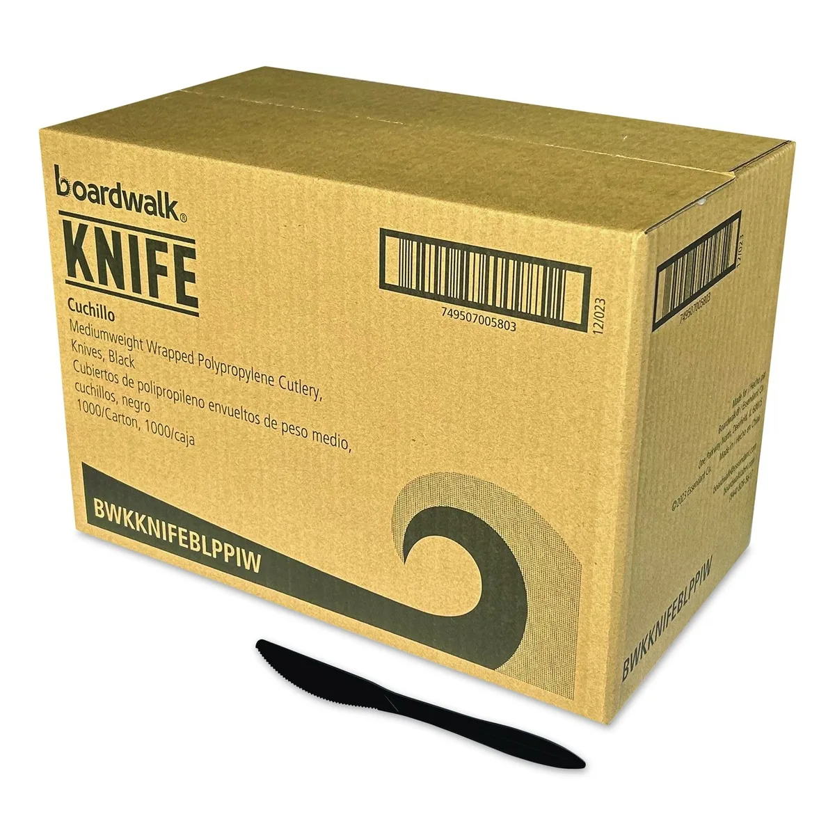 Box of 1000 black polypropylene knives wrapped individually