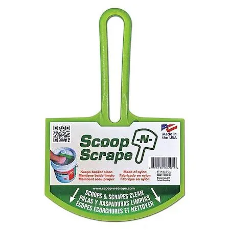 Curved nylon bucket scoop with flexible blade radius 6 to 12 inches