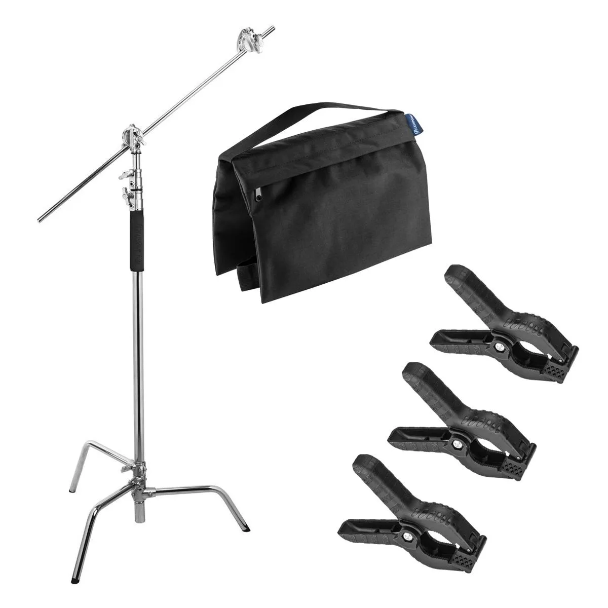 Flashpoint Brand Flashpoint Brand 10' C Stand Kit, Chrome, Turtle Base, Bundle with Spring Clamps and Sandbag — product photo