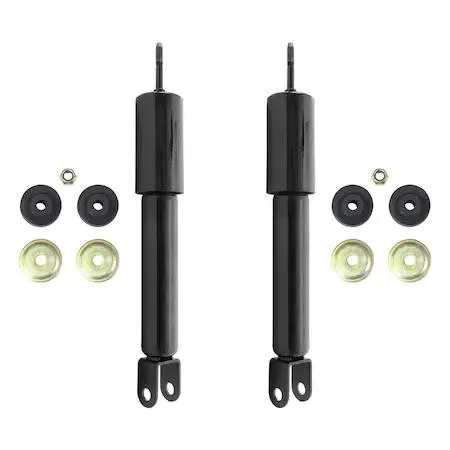 Two silver shock absorbers in a set, twin-tube gas charged design, automotive suspension parts