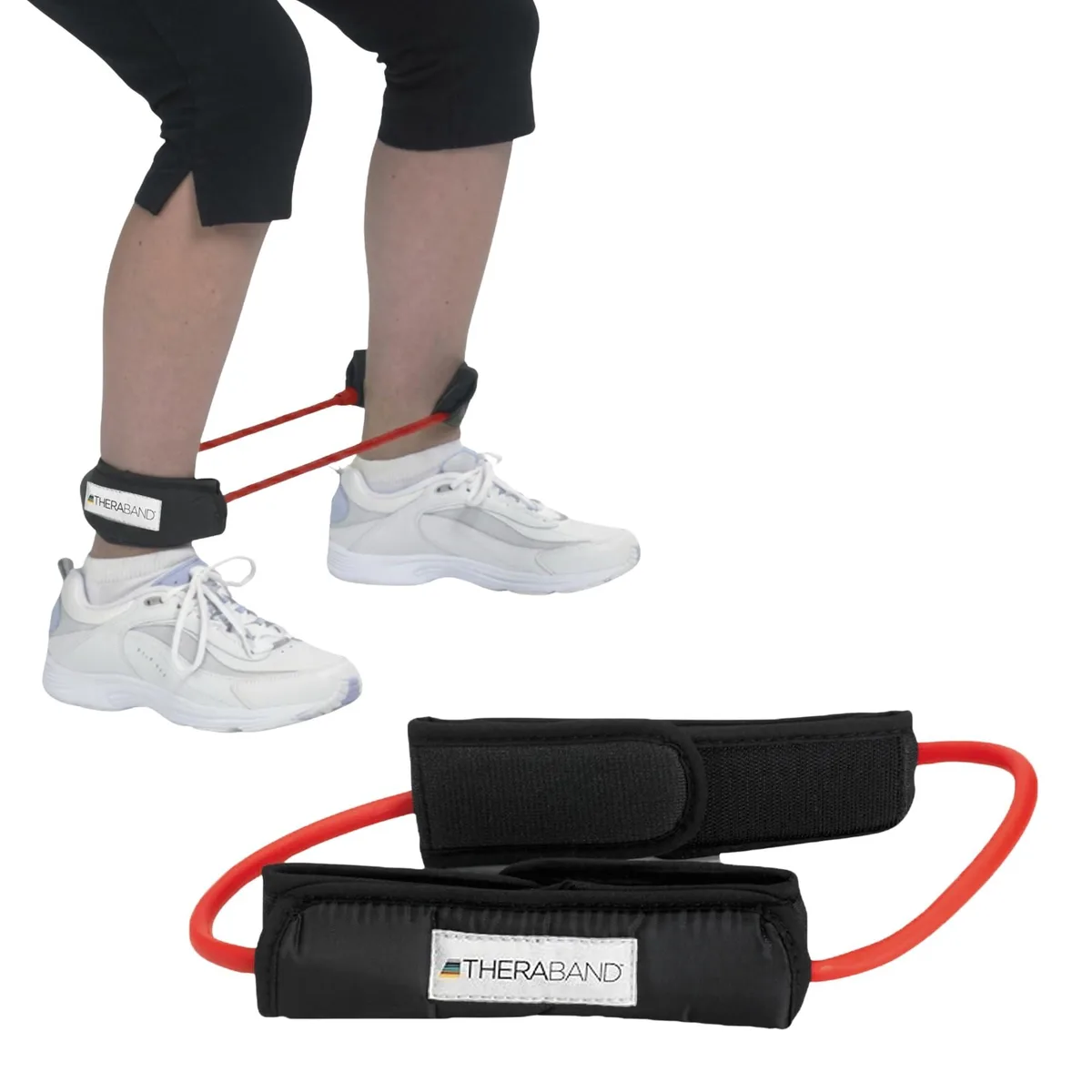 Red resistance tubing with padded cuffs, 12 inch length