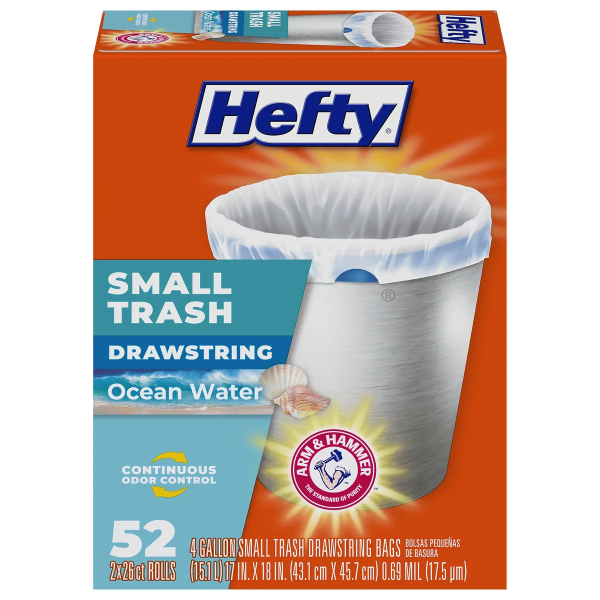  Hefty 4 Gallon Small Trash Bags White Ocean Water Scent 52ct E88530 — product photo