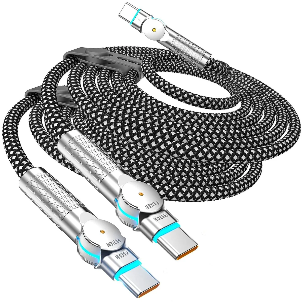 miqpower miqpower USB-C to USB-C Cable 10ft 240W 2-Pack Braided 180° Rotating Black — product photo