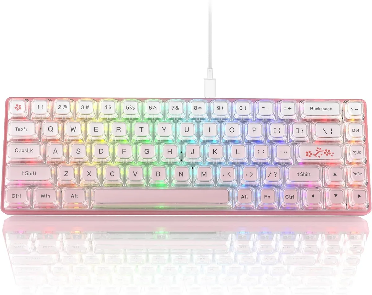 usbroway usbroway WK68 60% 68-Key Wired Mechanical Gaming Keyboard Pink Pre-Lubed Linear Switches Hot-Swappable — product photo