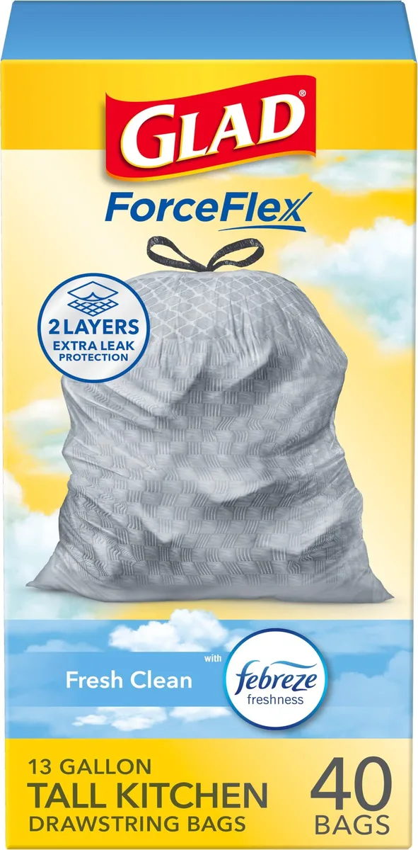 Glad ForceFlex Tall Kitchen Trash Bags 13 Gallon Gain Fresh Clean 40 Count — product photo