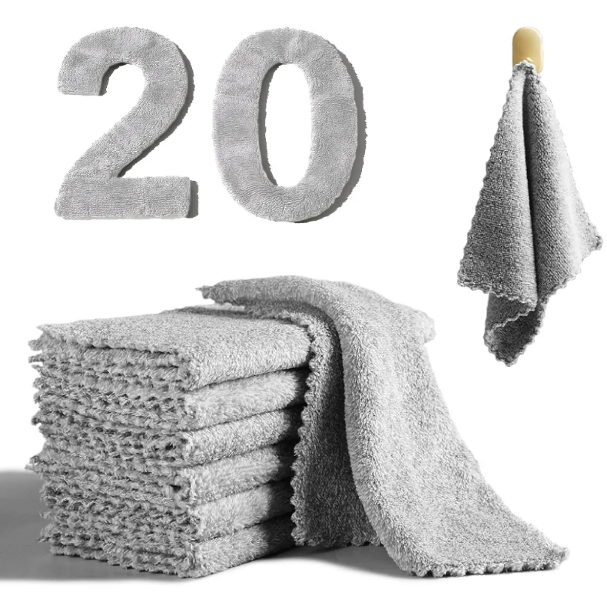 Stack of twenty white square coral velvet microfiber cloths, each 9.84 inches wide