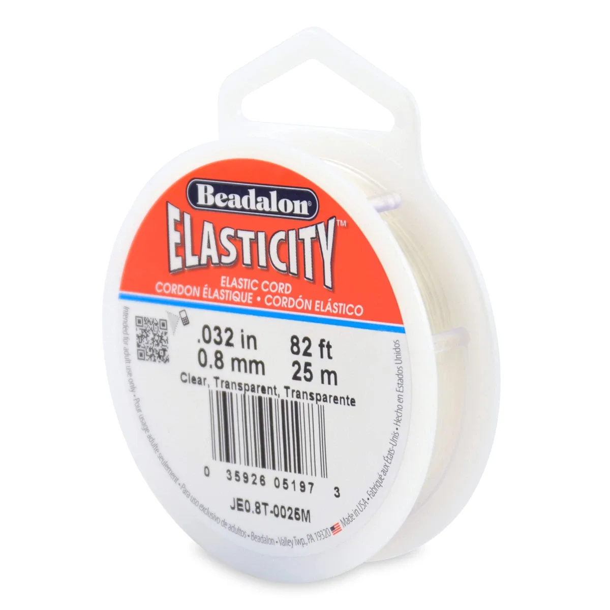 Clear 0.8 mm elastic cord on 25 m spool