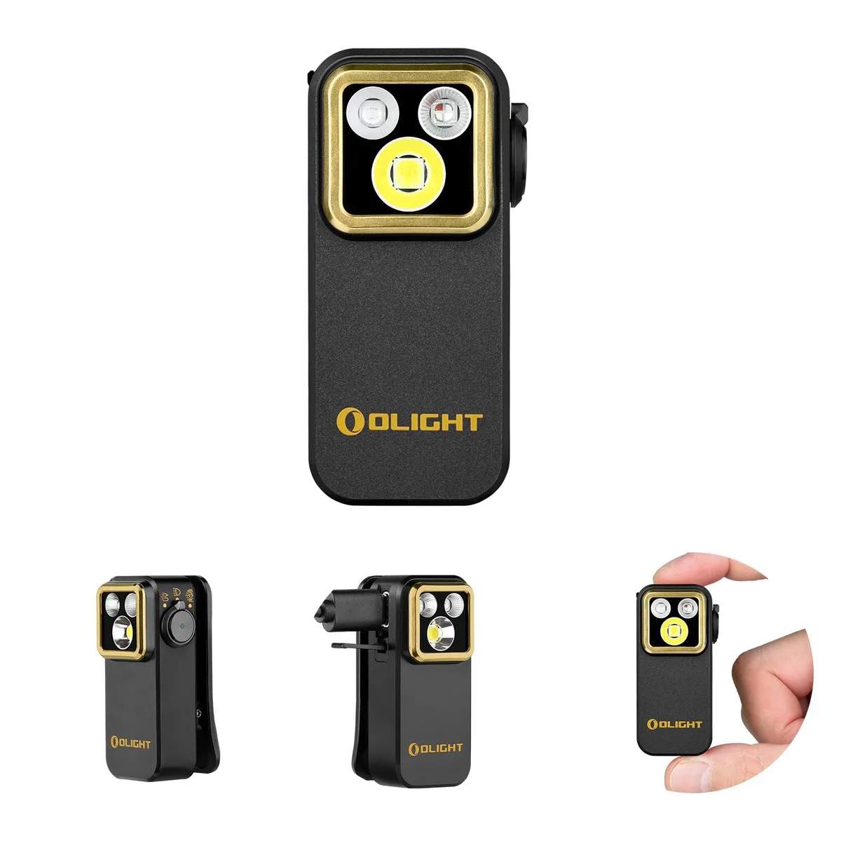 Compact black aluminium clip-on flashlight, 57 by 28 by 27 mm, magnetic base and wide clip