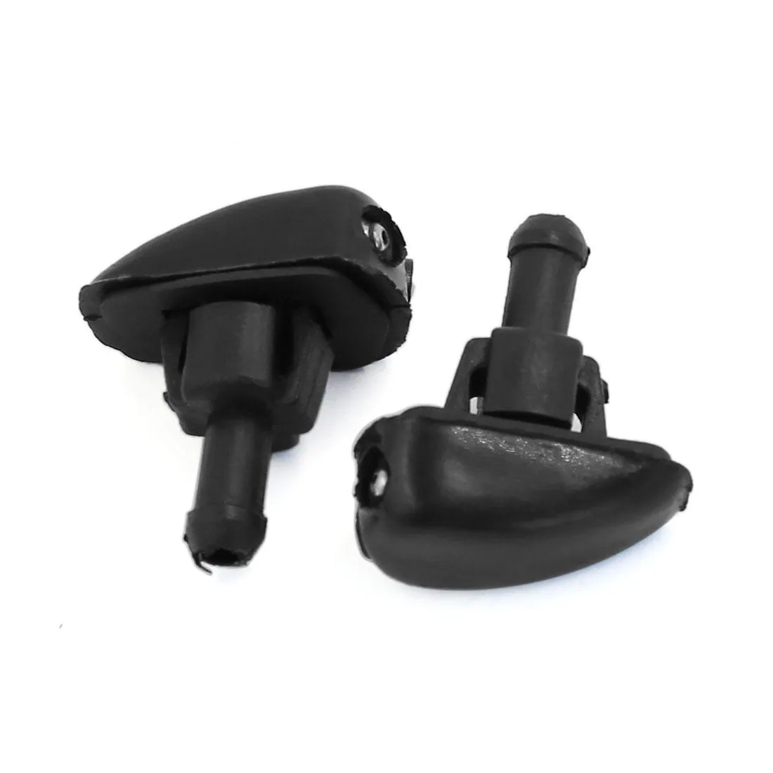 Two black plastic washer nozzles with double holes 12mm cutout