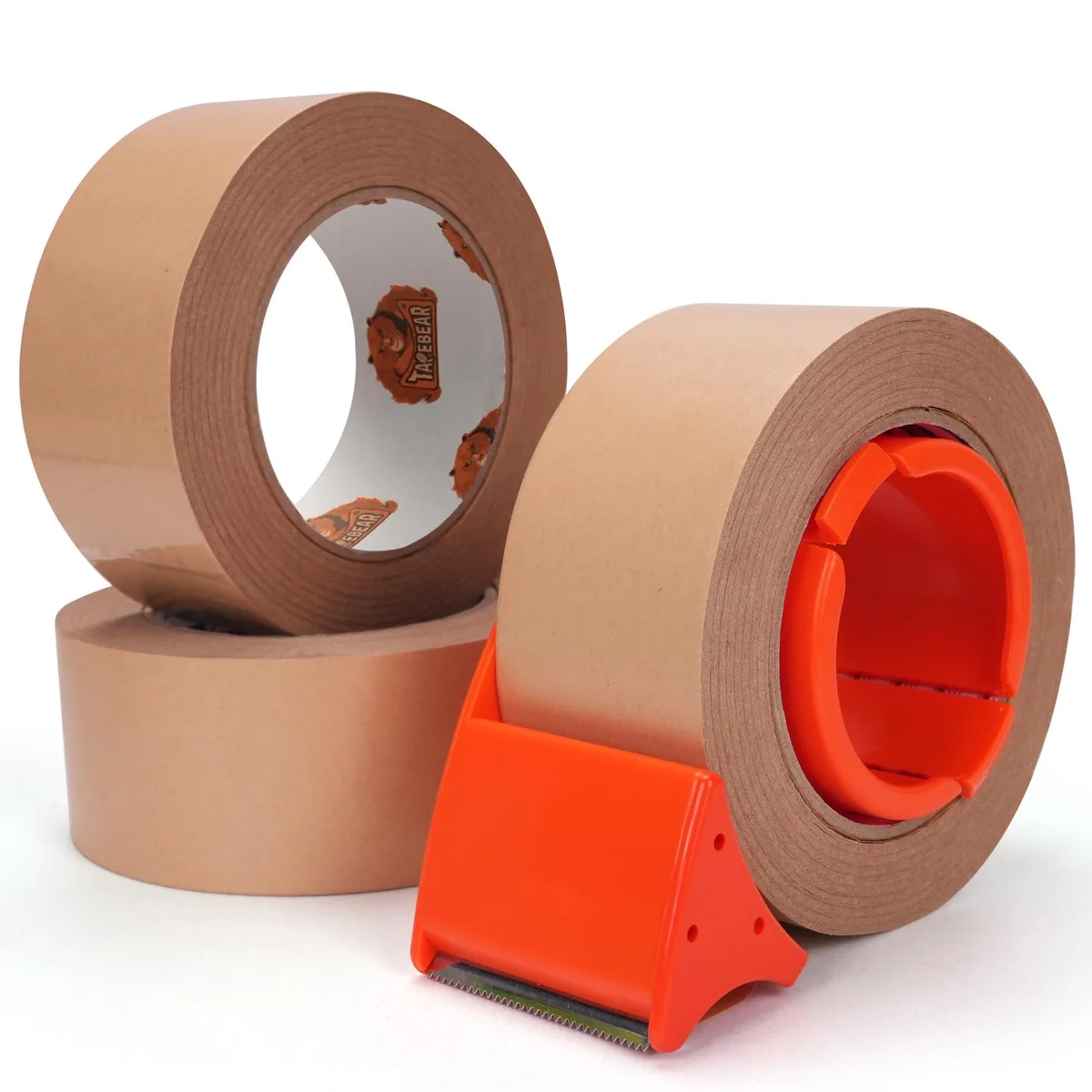  TAPEBEAR Paper Packing Tape 2Inch x 55Yard Brown with Dispenser 3Rolls — product photo