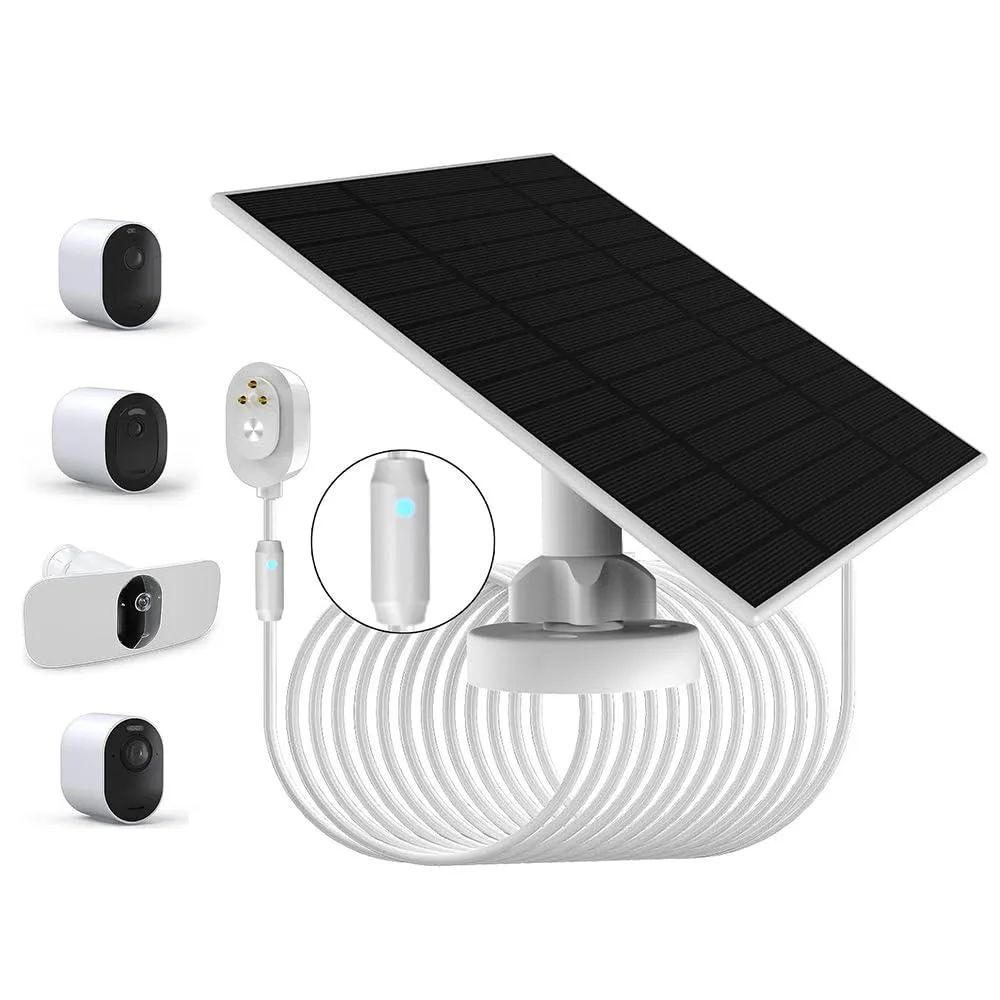 White rectangular solar panel with 4m cable, 360-degree swivel mount and breathing indicator light