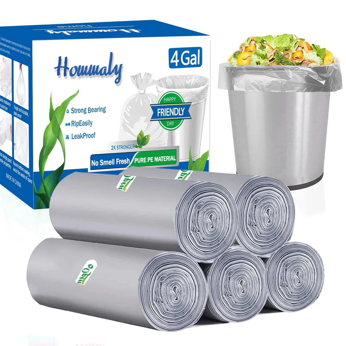  Hommaly 4 gal Grey Trash Bags 250 Count HU-XI-201 — product photo