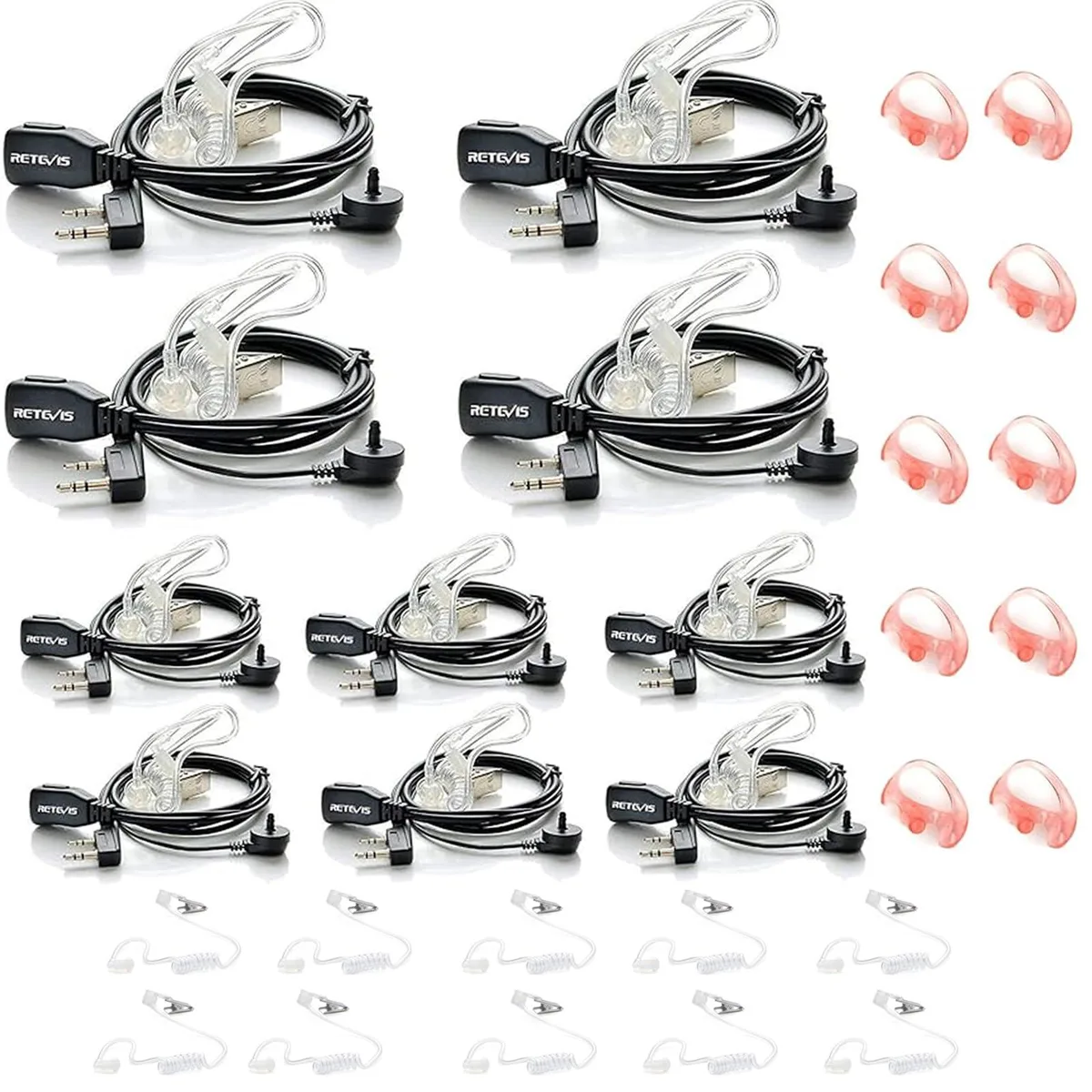 KEHIPI KEHIPI 10-pack surveillance headset with 5 pairs earbuds, K 2-pin for RT22 RT21 H777 Kenwood — product photo