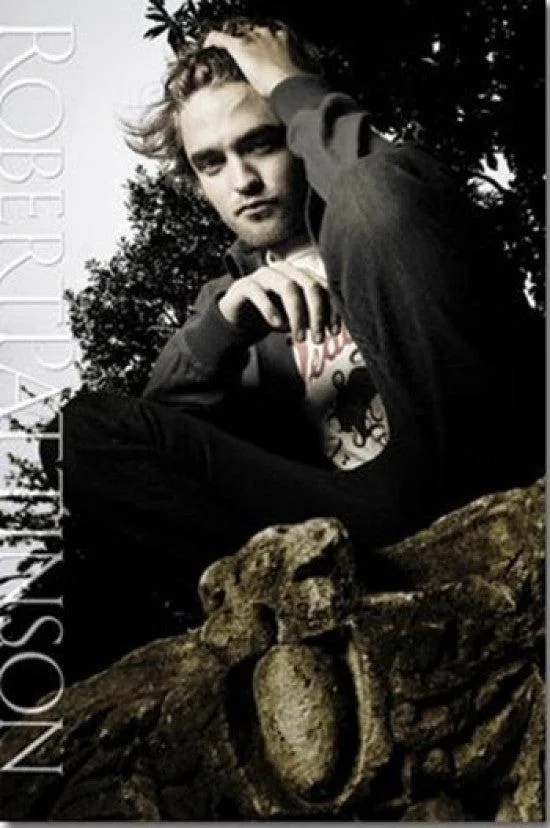 Poster print of Robert Pattinson against a stone wall, 22 by 34 inches