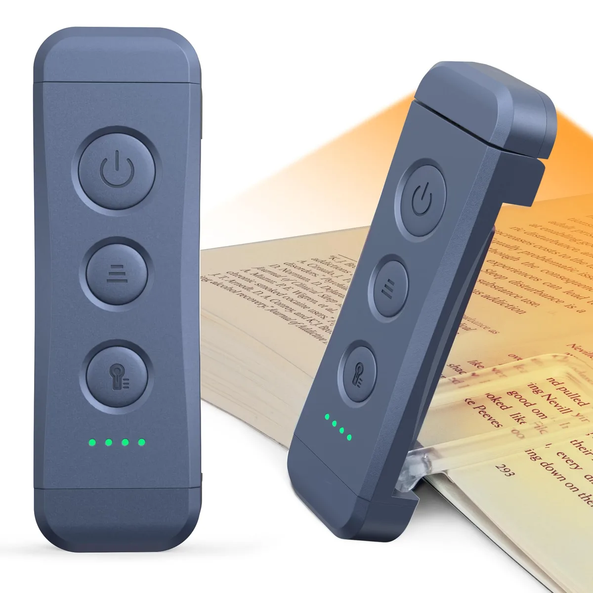 Thin rectangular clip-on book light with flexible neck and USB port