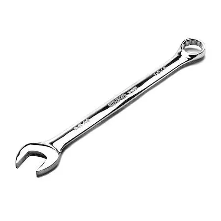Polished chrome vanadium combination wrench, 12-point box end, canvas roll pouch