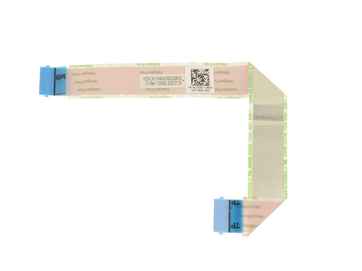 Flat orange ribbon cable with connectors on both ends