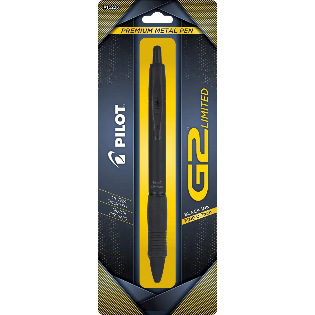 Retractable gel pen with matte black barrel and rubber grip