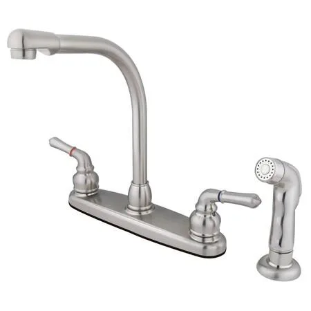 Brushed nickel centerset kitchen faucet with side sprayer