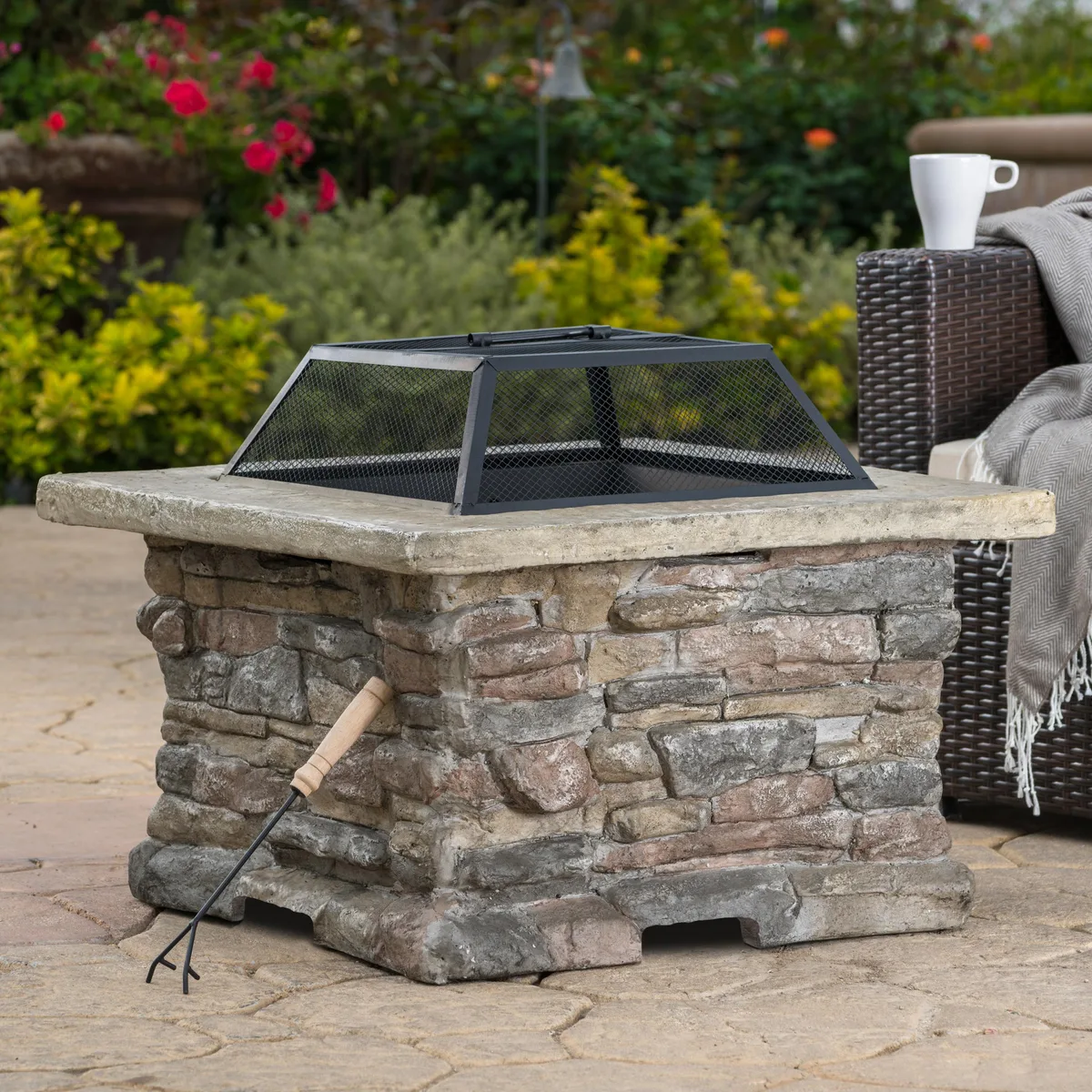 tuphen tuphen 28" MGO Wood Burning Fire Pit with Lid - Stone Gray — product photo