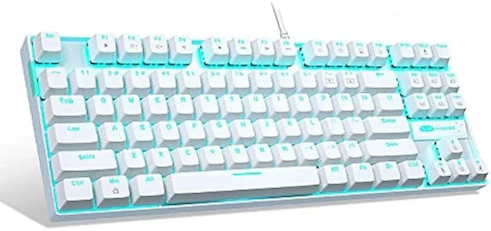 TAURKENAM TAURKENAM 87-key mechanical gaming keyboard blue switch ice blue backlit white — product photo