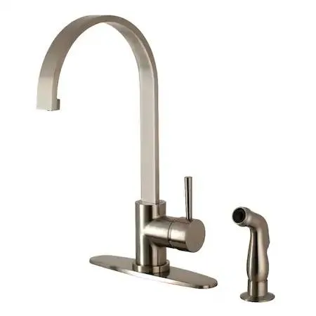 Brushed nickel single-handle kitchen faucet with matching side sprayer