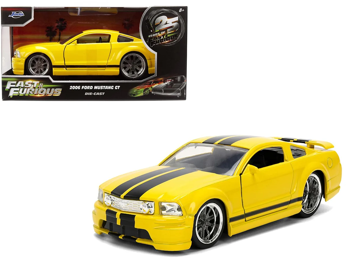 Jada Jada 2006 Ford Mustang GT Yellow Black Stripes Fast Furious 25 Years 1/32 Diecast Hobby Collectible — product photo