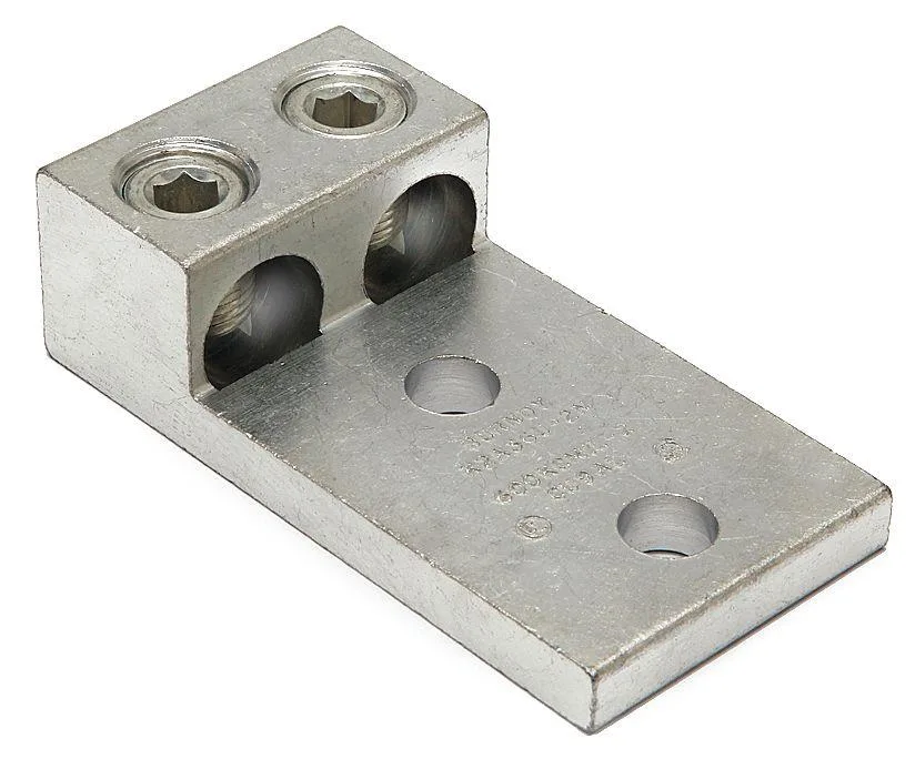 Aluminium two-conductor lug, slotted head, two mounting holes