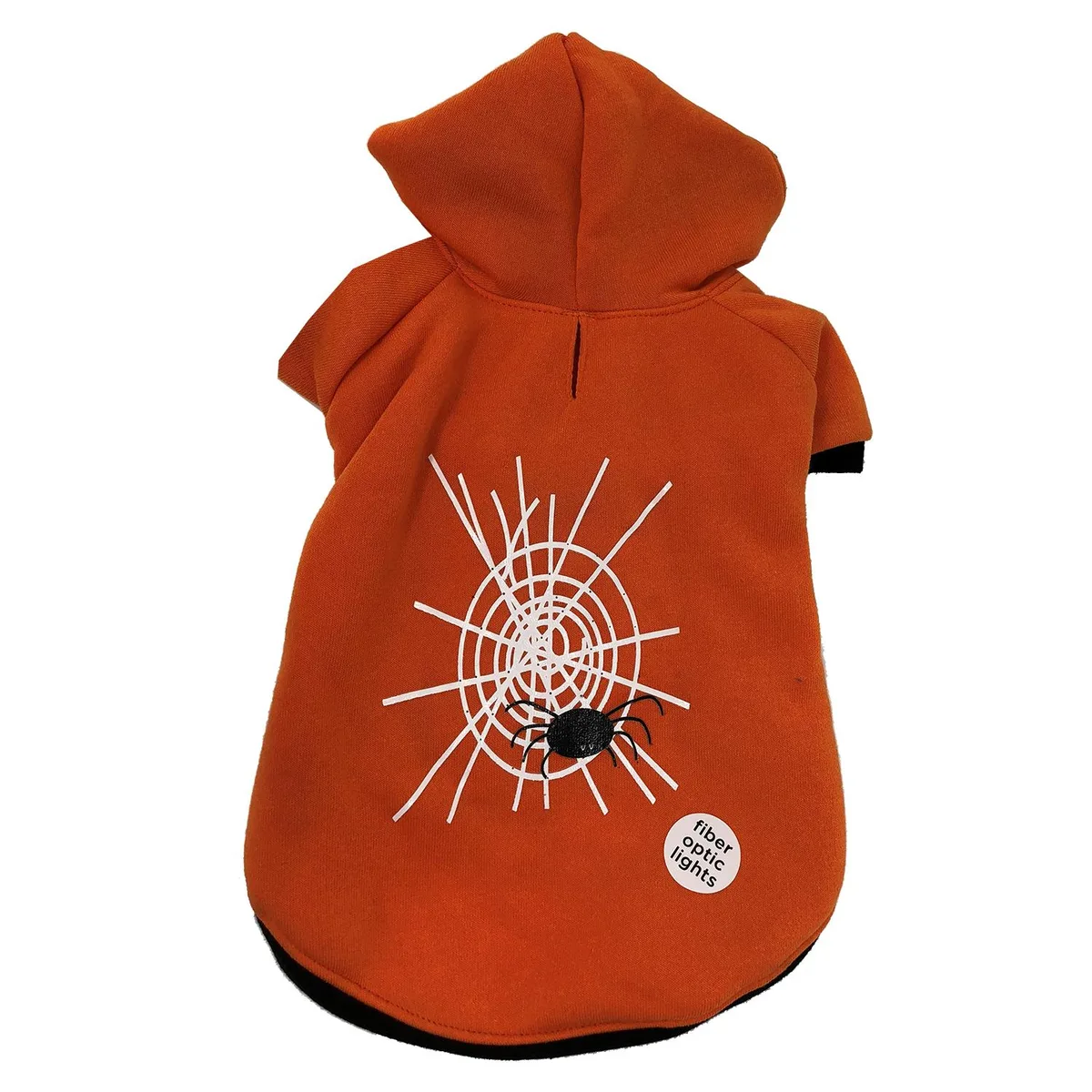 Orange dog hoodie with glowing fiber-optic web design