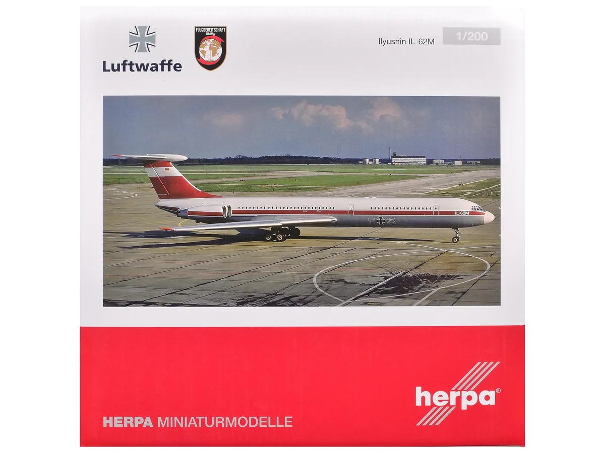 Herpa Herpa Ilyushin IL-62M German Luftwaffe 11+22 White Red Stripes 1/200 Diecast Hobby Collectible — product photo